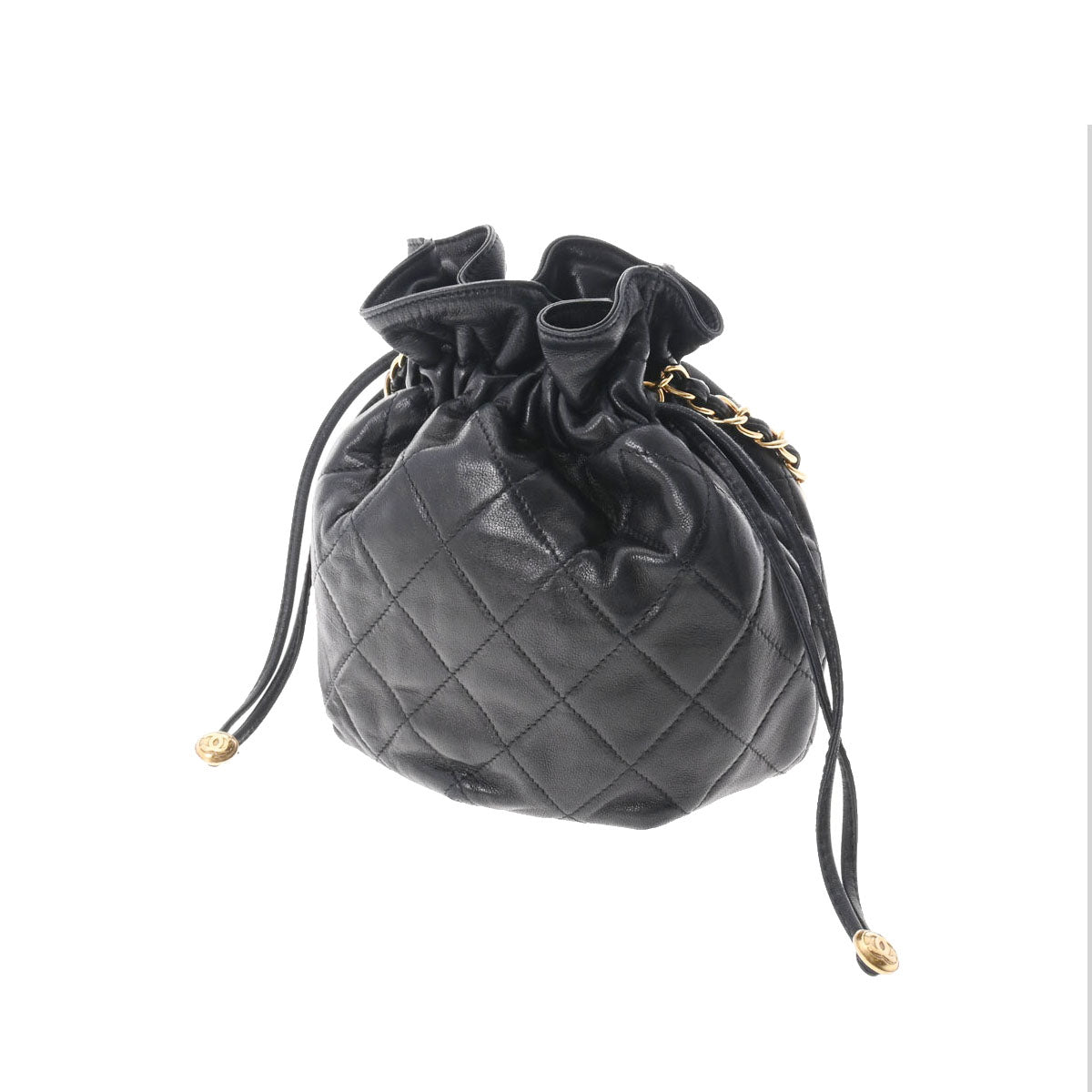 シャネル巾着タイプ ミニ チェーンショルダー 14143 ブラック ゴールド