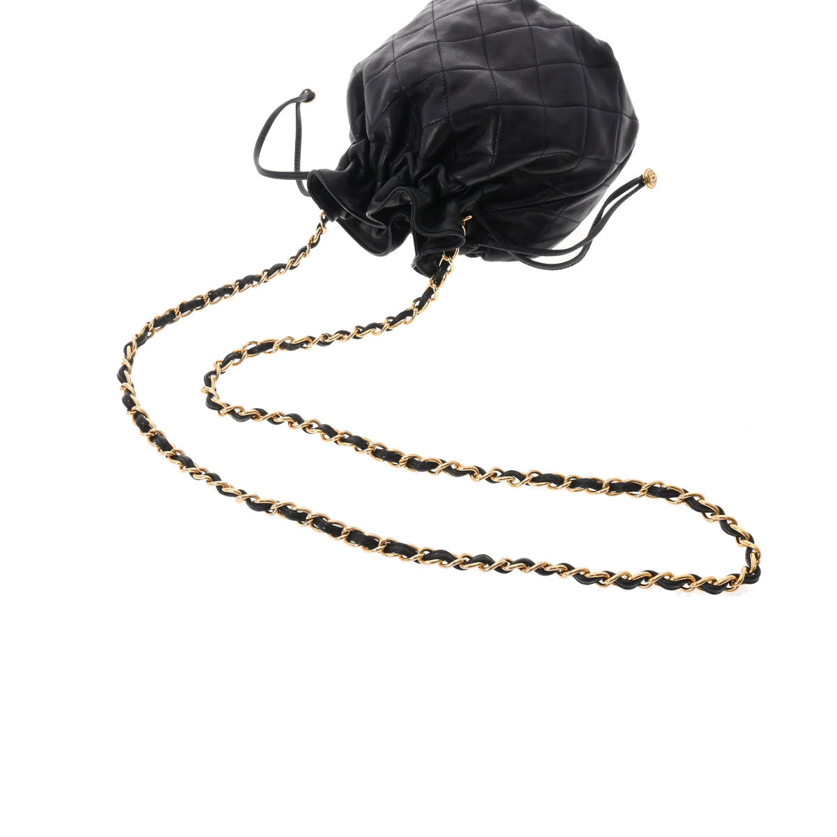 シャネル巾着タイプ ミニ チェーンショルダー 14143 ブラック ゴールド