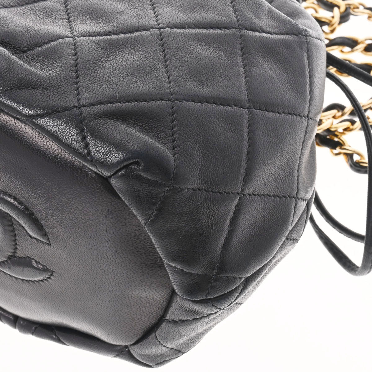 シャネル巾着タイプ ミニ チェーンショルダー 14143 ブラック ゴールド