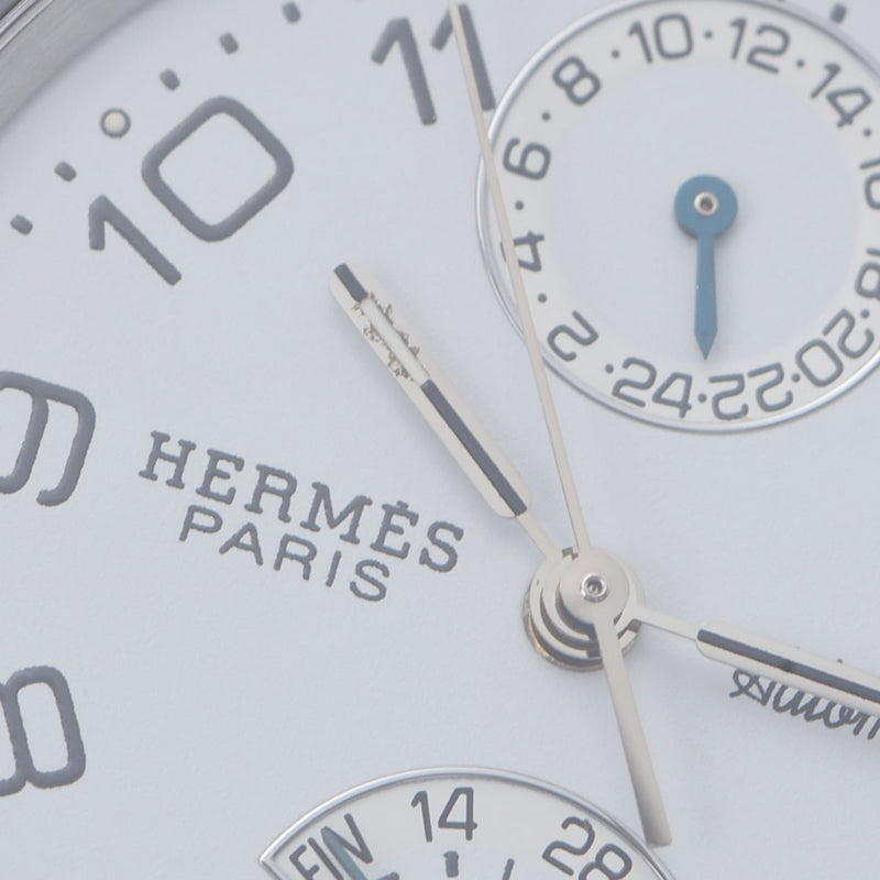 HERMES エルメス クリッパー パワーリザーブ ドゥブルトゥール CL5.710 □D刻印(2000年頃) メンズ SS/革 腕時計 自動巻き 白文字盤 Aランク 中古 銀蔵