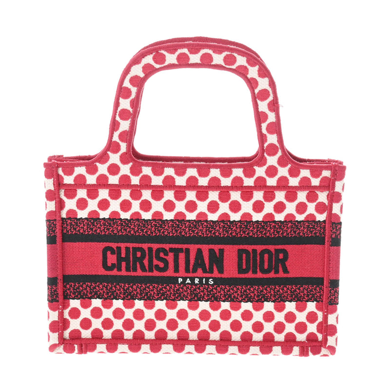 CHRISTIAN DIOR クリスチャンディオール ブックトート ミニ ドット柄 赤/白 レディース キャンバス トートバッグ 新同 中古 銀蔵