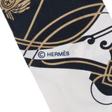 HERMES エルメス ツイリー 新タグ 馬車柄  黒/青/白 レディース シルク100％ スカーフ Aランク 中古 銀蔵