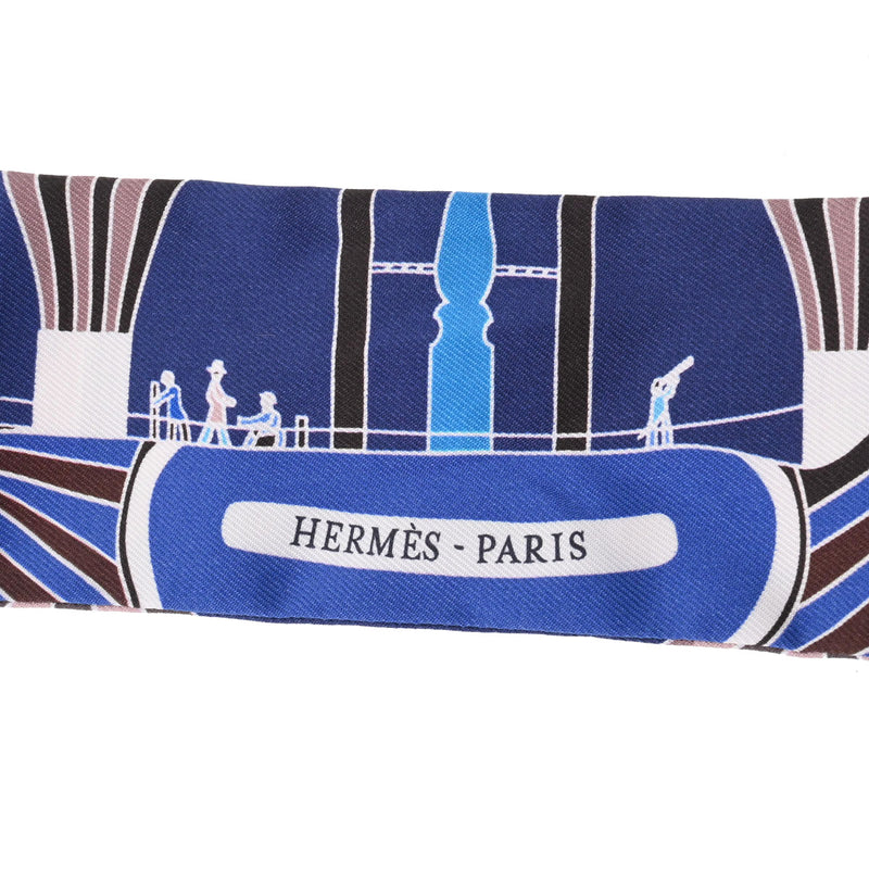 HERMES エルメス ツイリー 新タグ 気球柄  青/茶 レディース シルク100％ スカーフ Aランク 中古 銀蔵