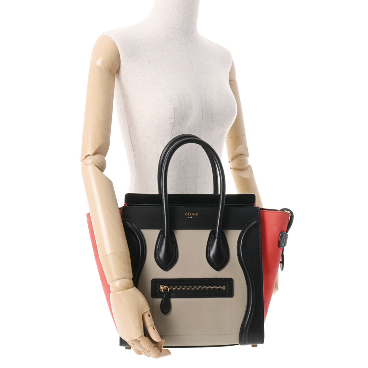 セリーヌラゲージ マイクロショッパー トリコロール 黒/赤/グレー