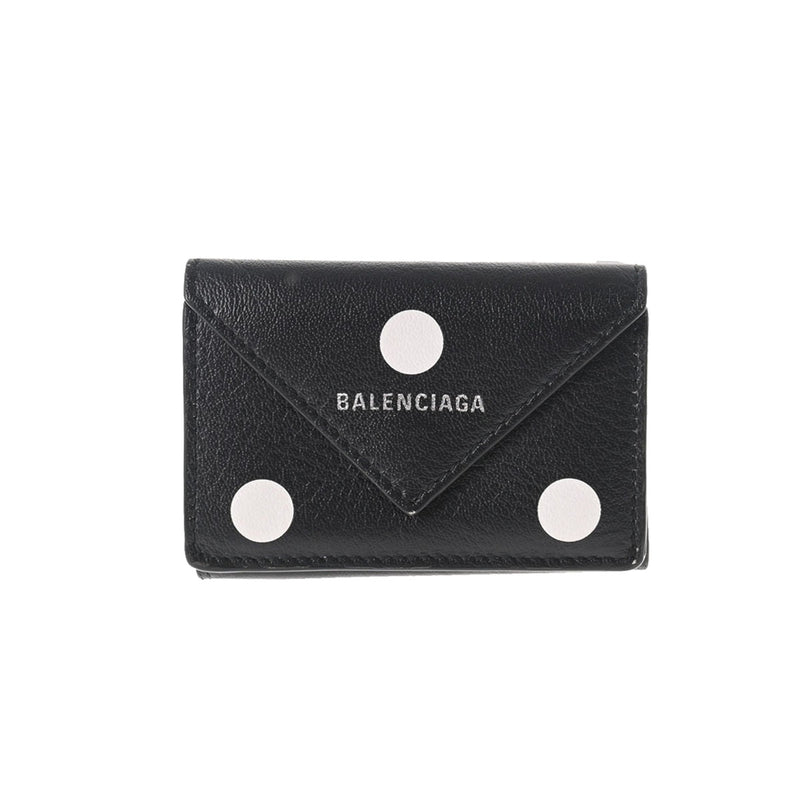 BALENCIAGA バレンシアガ ペーパー ミニウォレット ドット 黒/白 391446 レディース カーフ 三つ折り財布 Bランク 中古 銀蔵