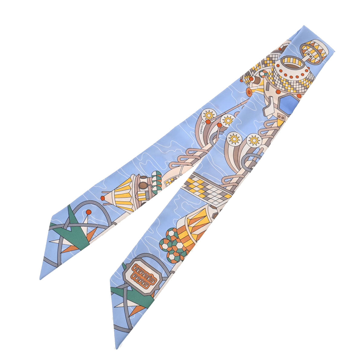 HERMES エルメス スカーフ ツイリー WOW アメコミ風 ブルー