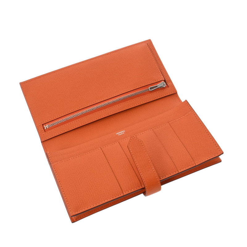 HERMES エルメス ベアンスフレ  オレンジ シルバー金具 □R刻印(2014年頃) レディース ヴォーエプソン 長財布 未使用 銀蔵