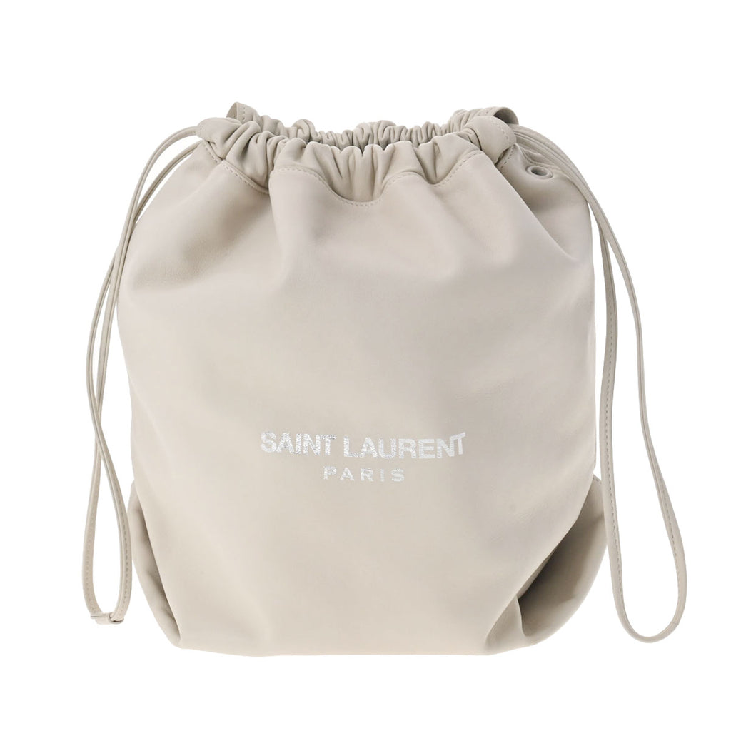 SAINT LAURENT サンローラン テディ スモール 巾着タイプ アイボリー シルバー金具 レディース カーフ ショルダーバッグ ABランク  中古 銀蔵