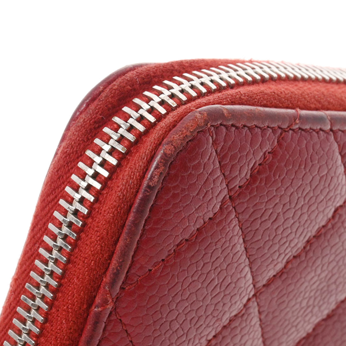 シャネルラウンドファスナー財布 42976 赤 シルバー金具