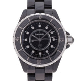 CHANEL シャネル J12 33mm 12Pダイヤ H1625 レディース 黒セラミック 腕時計 クオーツ ブラック文字盤 Aランク 中古 銀蔵