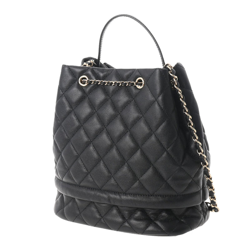 CHANEL シャネル ドローストリング 巾着タイプ 2WAY ブラック ゴールド金具 AS0894 レディース キャビアスキン ショルダーバッグ 新同 中古 銀蔵