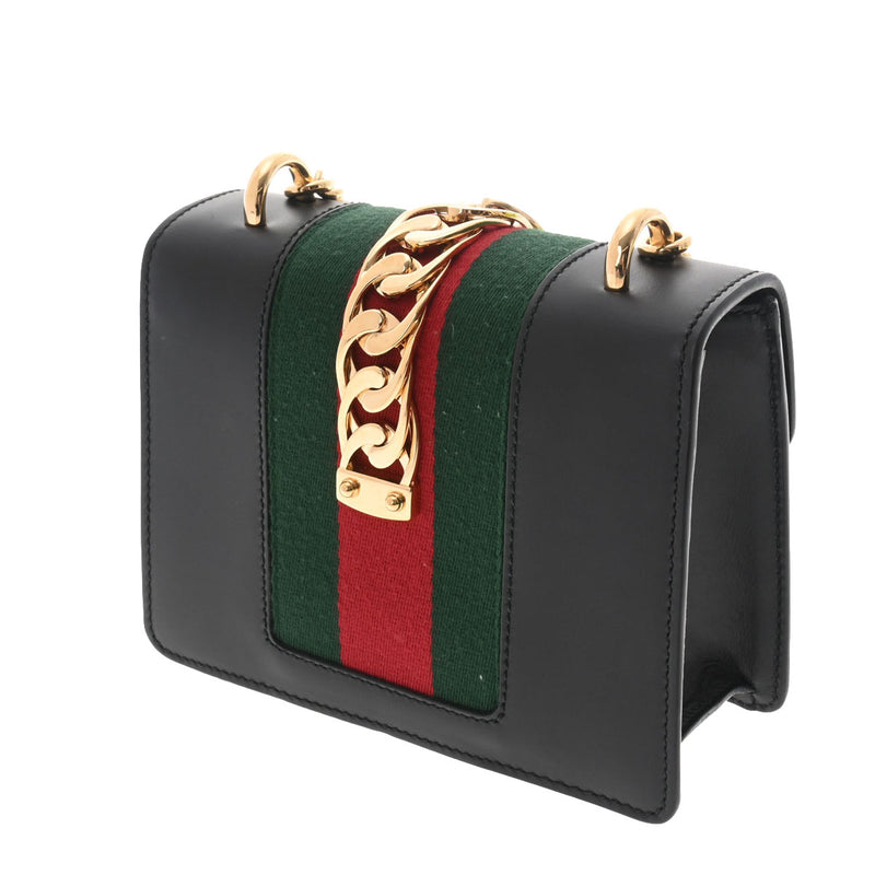 GUCCI グッチ シルヴィ ミニ チェーンショルダーバッグ 黒 ゴールド金具 431666 レディース レザー ショルダーバッグ ABランク 中古 銀蔵