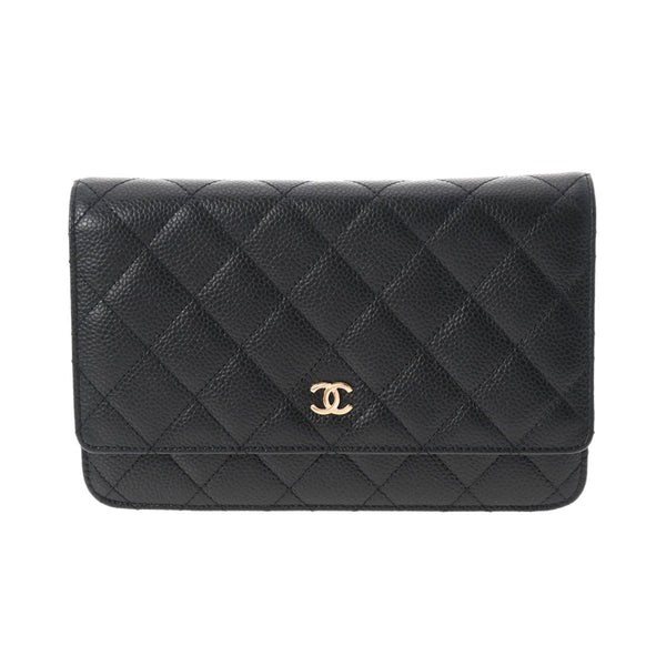 CHANEL シャネル マトラッセ チェーンウォレット ブラック ゴールド金具 A33814 レディース キャビアスキン チェーンウォレット 新同 中古 銀蔵