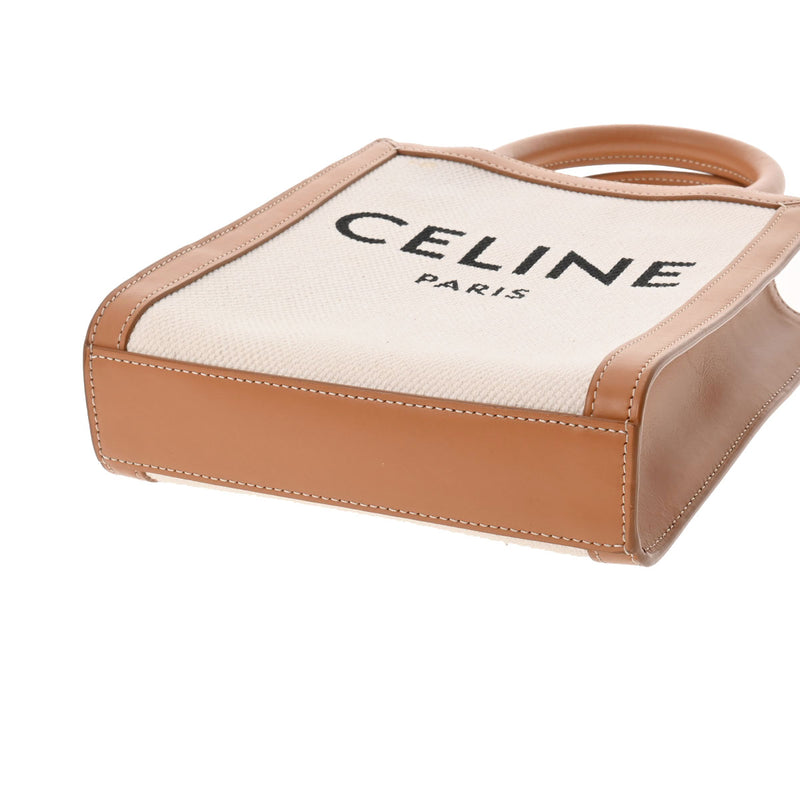 CELINE セリーヌ ミニバーティカルカバ 2WAY 白/ベージュ ゴールド金具 レディース レザー キャンバス ハンドバッグ Aランク 中古 銀蔵