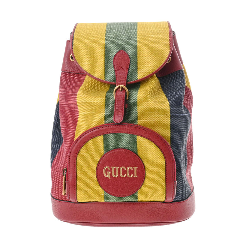 GUCCI グッチ バイアデラストライプ バックパック レッド/イエロー/ブルー ゴールド金具 625909 レディース キャンバス レザー リュック・デイパック Aランク 中古 銀蔵