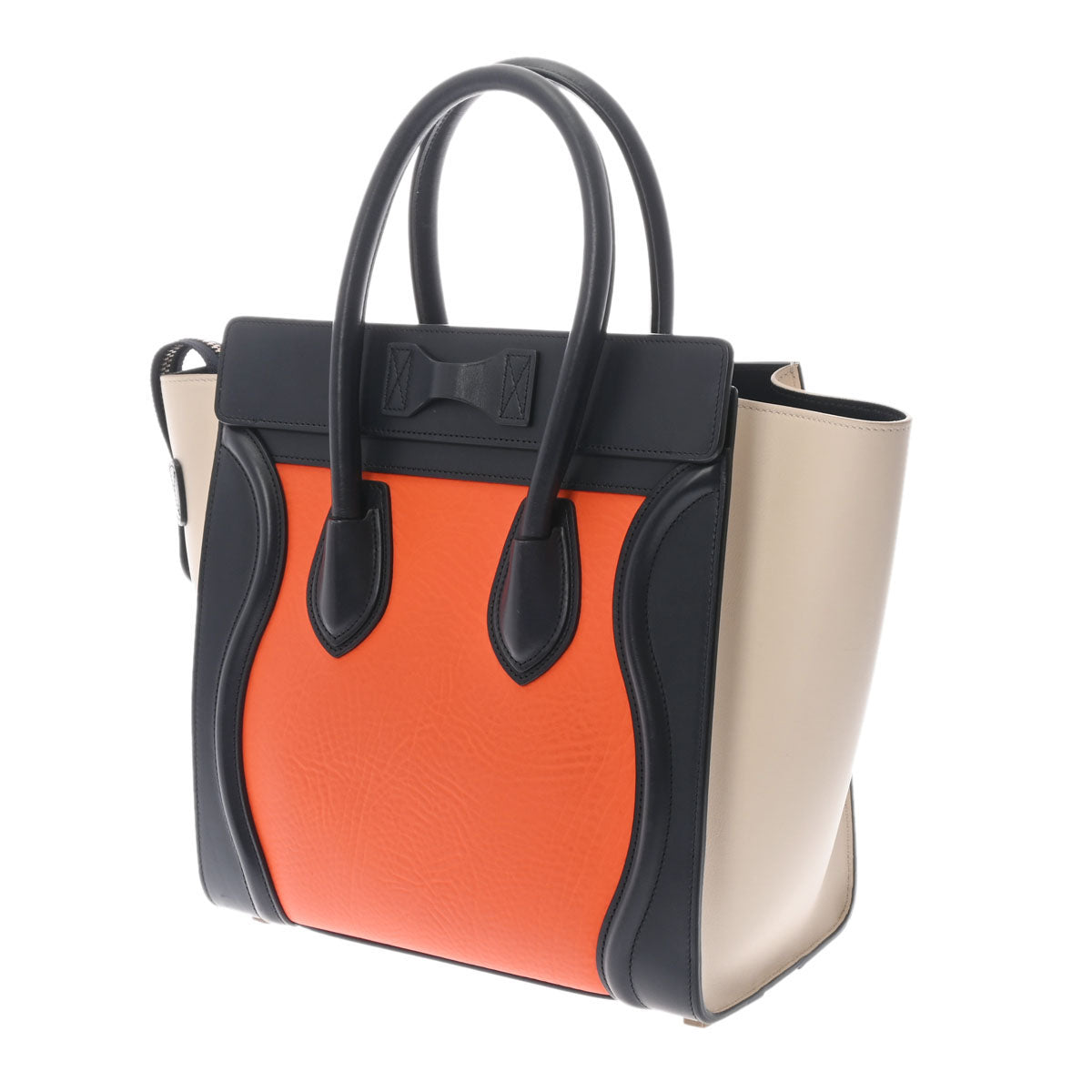 セリーヌラゲージ マイクロショッパー ネイビー/オレンジ/ベージュ ゴールド金具 レディース レザー ハンドバッグ CELINE 中古 –  銀蔵オンライン