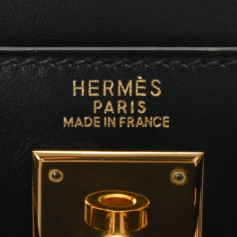 HERMES エルメス ケリー32 外縫い 黒 ゴールド金具 ○A刻印(1971年頃) レディース ボックスカーフ 2WAYバッグ Aランク 中古 銀蔵