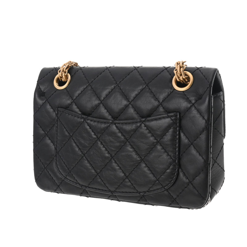 CHANEL シャネル 2.55 チェーンショルダー ミニ 黒 ゴールド金具 AS0874 レディース エイジドカーフスキン ショルダーバッグ 新同 中古 銀蔵