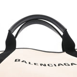 BALENCIAGA バレンシアガ ネイビーカバス M 黒/ナチュラル 339936 レディース キャンバス レザー ハンドバッグ ABランク 中古 銀蔵