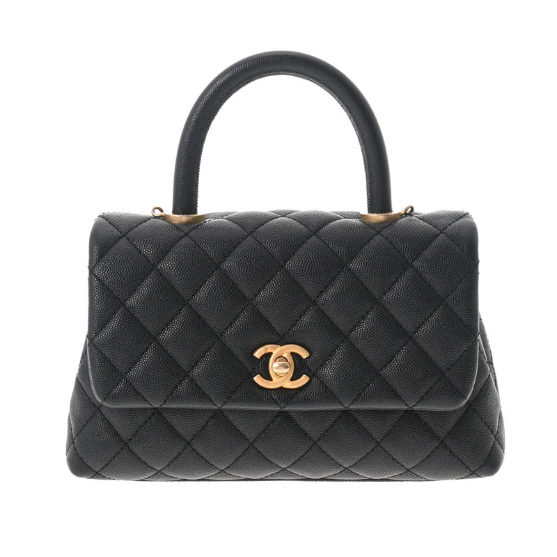 CHANEL シャネル マトラッセ トップハンドル XS フラップバッグ23cm ネイビー ゴールド金具 A92990 レディース キャビアスキン 2WAYバッグ 新同 中古 銀蔵