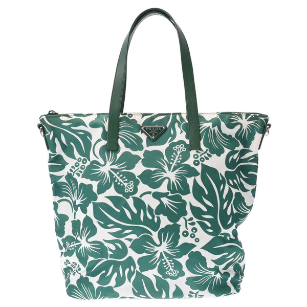 PRADA（プラダ）ナイロントートバッグ プラダ花柄 2WAY 緑/白 レディース ナイロン トートバッグ B4696F