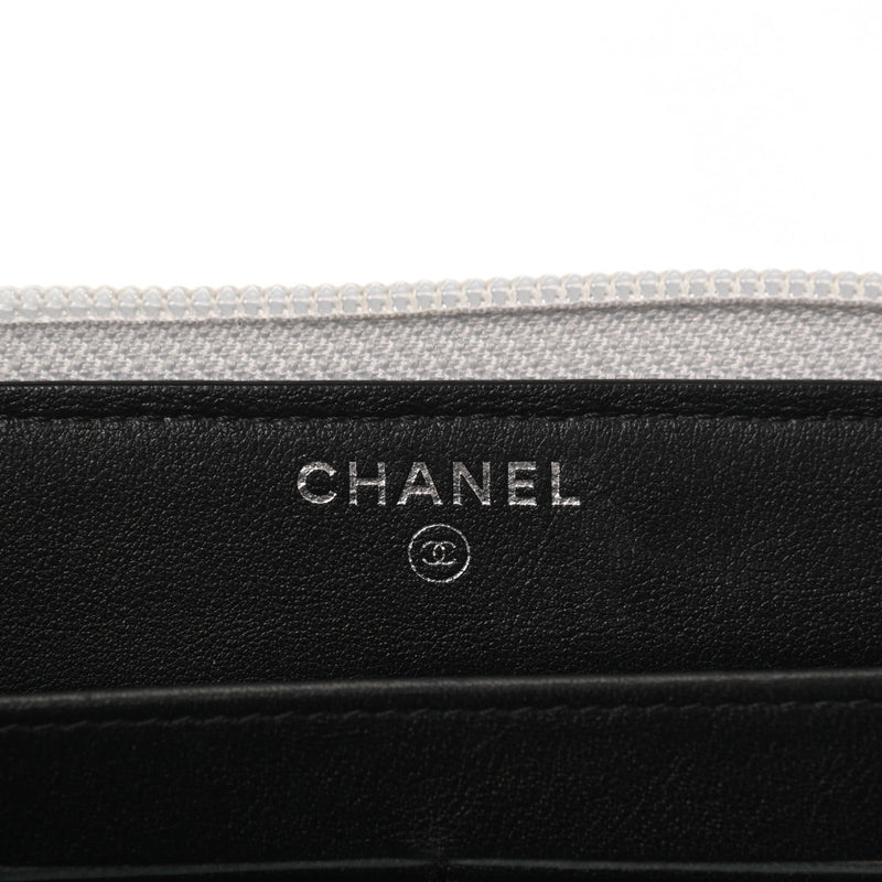 CHANEL シャネル ボーイシャネル ラウンドファスナー財布 黒/シルバー シルバー金具 レディース ラムスキン 長財布 Aランク 中古 銀蔵