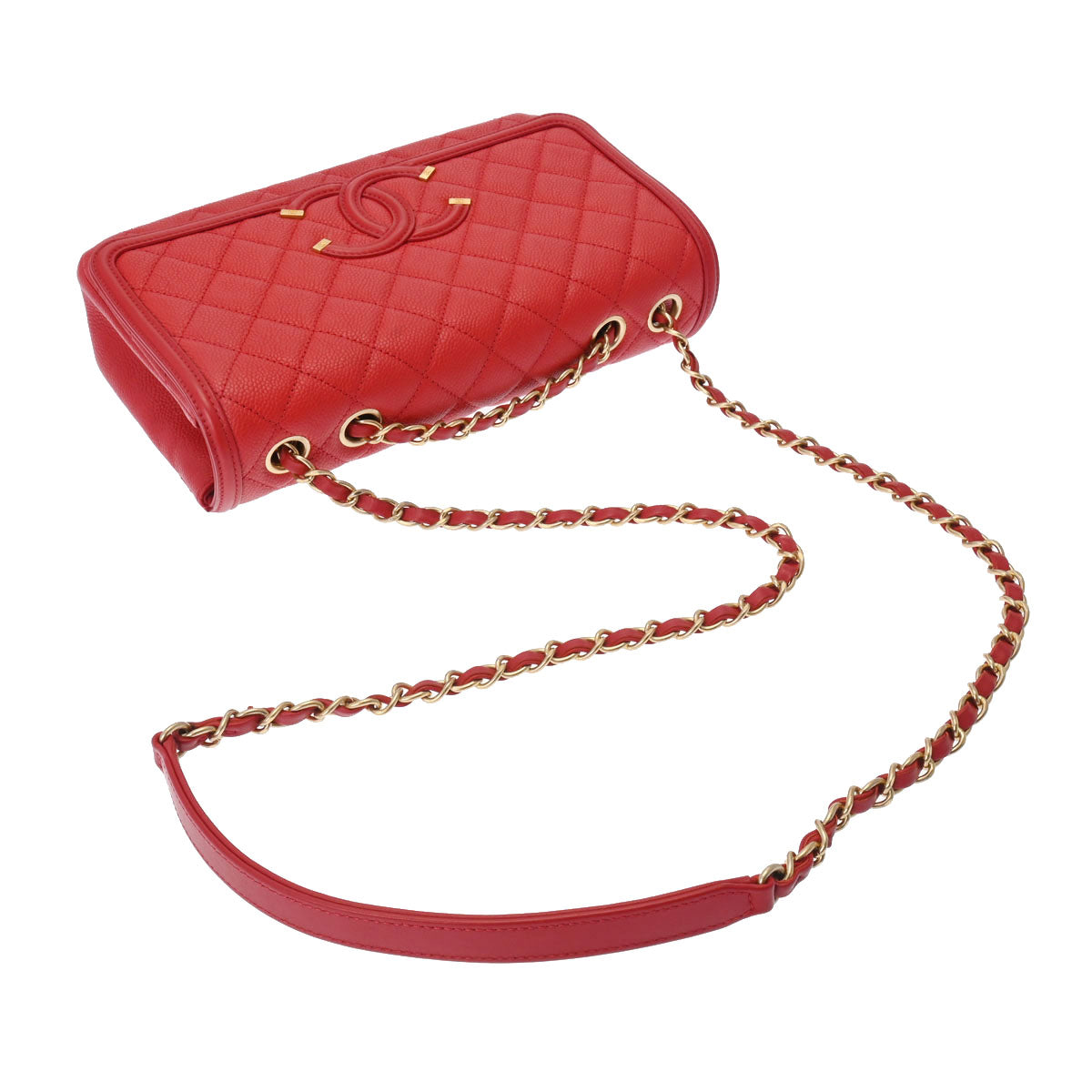 シャネルCCフィリグリー チェーンショルダー レッド ゴールド金具 シャネルCCフィリグリー チェーンショルダー レッド ゴールド金具