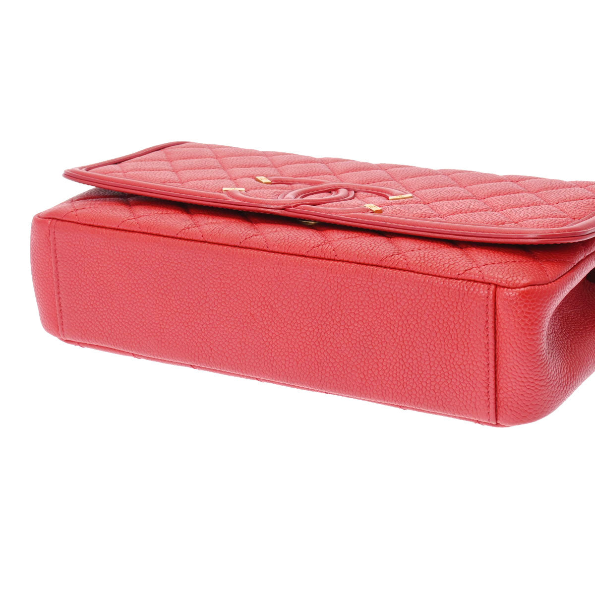 シャネル CCフィリグリー ショルダー　バニティ レッド キャビアスキン レザー シャネルCCフィリグリー チェーンショルダー レッド ゴールド金具