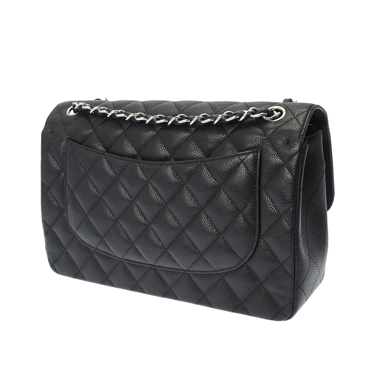 超美品　正規　レア　CHANEL　黒ラムミディアムマトラッセ斜め掛けシルバー金具 シャネルWフラップ Wチェーンショルダー 42976 ブラック シルバー金具