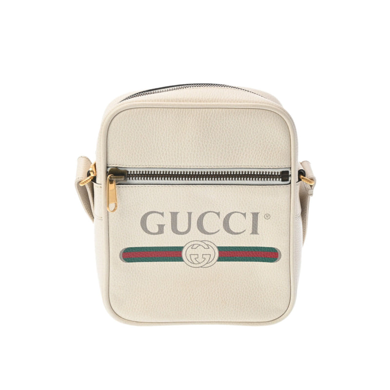 GUCCI グッチ ロゴプリント メッセンジャー ホワイト 523591 メンズ レザー ショルダーバッグ ABランク 中古 銀蔵