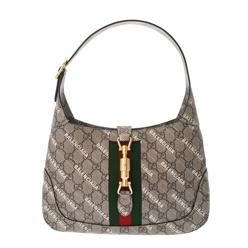 GUCCI グッチ GGスプリーム ジャッキー 1961 バレンシアガコラボ ザハッカー ブラウン/ベージュ ゴールド金具 636706 レディース キャンバス ハンドバッグ Aランク 中古 銀蔵