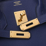 HERMES エルメス バーキン35 ブルーアンクル ゴールド金具 C刻印(2018年頃) ユニセックス トリヨンクレマンス ハンドバッグ Aランク 中古 銀蔵