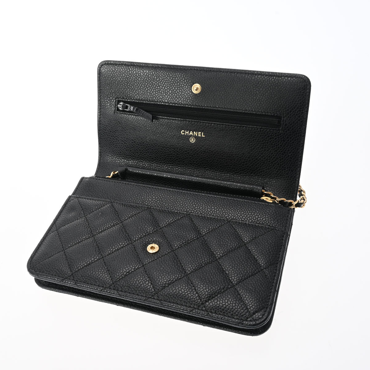 シャネルチェーンウォレット 42976 黒 ゴールド金具 レディース