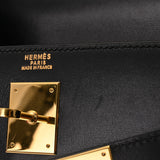 HERMES エルメス ケリー 32 外縫い 黒 ゴールド金具 □E刻印(2001年頃) レディース ボックスカーフ 2WAYバッグ Aランク 中古 銀蔵