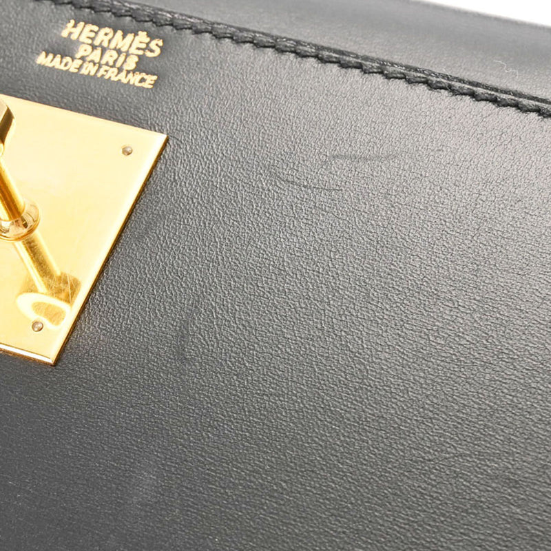 HERMES エルメス ケリー 32 外縫い 黒 ゴールド金具 □D刻印(2000年頃) レディース ボックスカーフ 2WAYバッグ Aランク 中古 銀蔵
