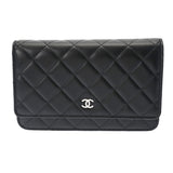 CHANEL シャネル マトラッセ クラシック チェーンウォレット 黒 シルバー金具 レディース ラムスキン ショルダーバッグ 未使用 銀蔵