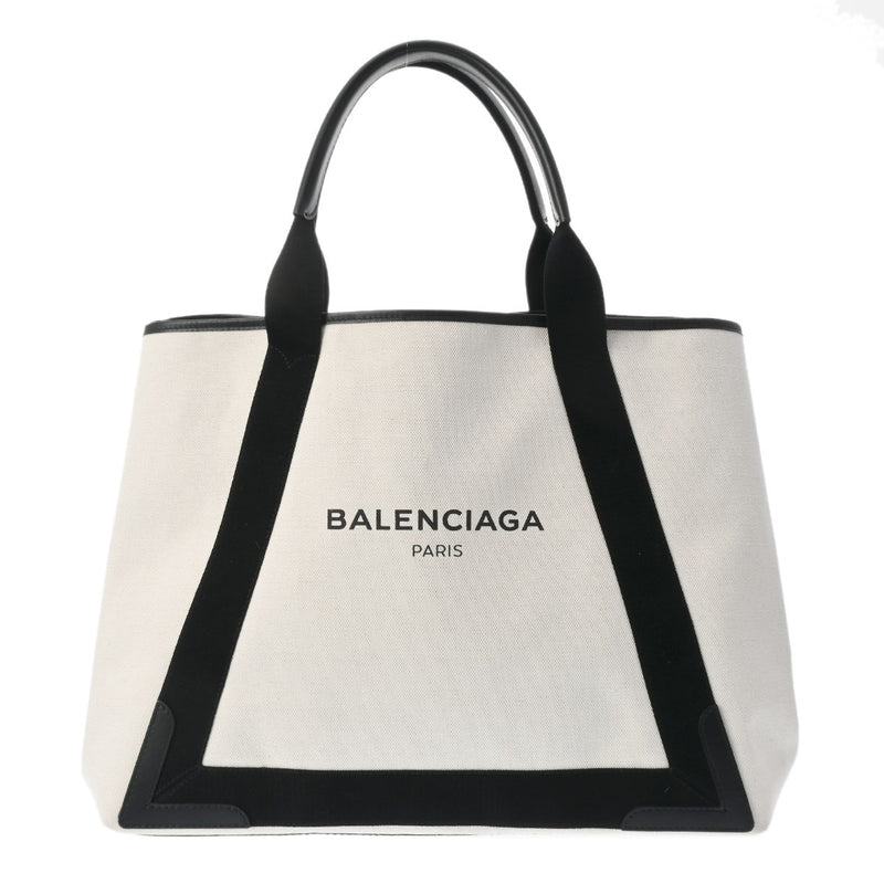 BALENCIAGA バレンシアガ ネイビーカバス M ナチュラル/黒 339936 レディース キャンバス レザー ハンドバッグ Aランク 中古 銀蔵