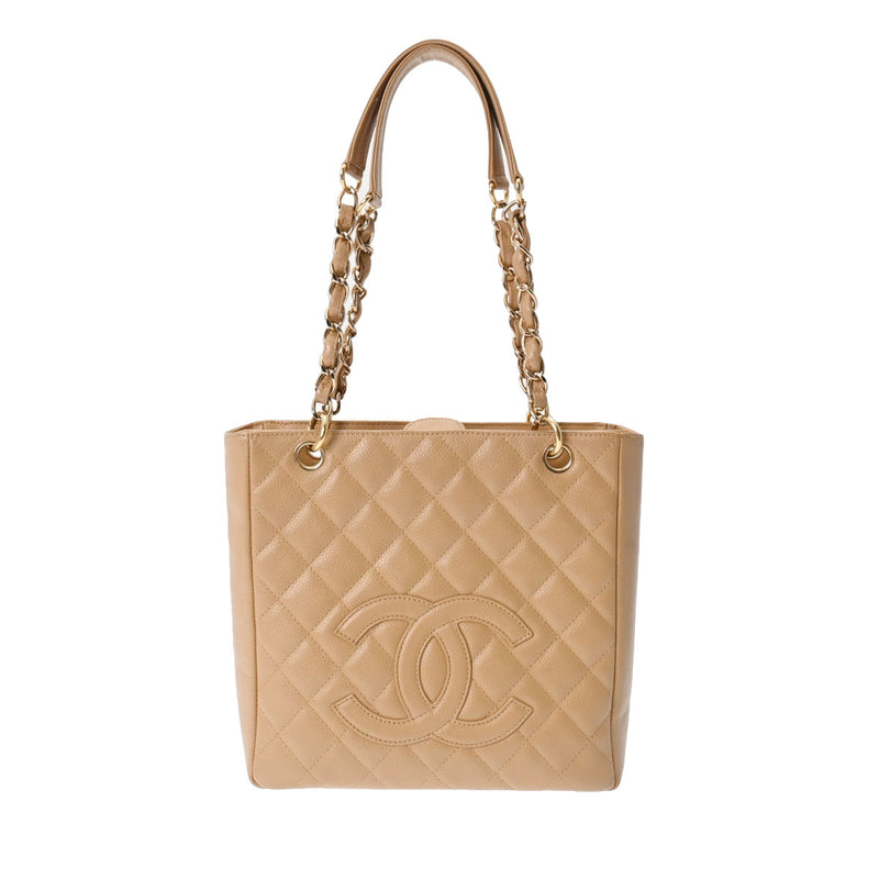 CHANEL シャネル PST プチショッピングトート ベージュ ゴールド金具 レディース キャビアスキン トートバッグ ABランク 中古 銀蔵