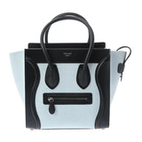 CELINE セリーヌ ラゲージ マイクロショッパー  アクア/黒 シルバー金具 レディース キャンバス レザー ハンドバッグ ABランク 中古 銀蔵