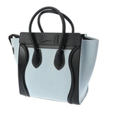 CELINE セリーヌ ラゲージ マイクロショッパー  アクア/黒 シルバー金具 レディース キャンバス レザー ハンドバッグ ABランク 中古 銀蔵