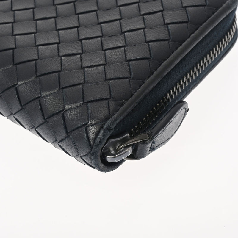 BOTTEGAVENETA ボッテガヴェネタ イントレチャート ラウンドファスナー 黒 メンズ レザー 長財布 Bランク 中古 銀蔵