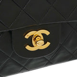 CHANEL シャネル マトラッセ Wフラップ 25cm チェーンショルダー  黒 ゴールド金具 レディース ラムスキン ショルダーバッグ Bランク 中古 銀蔵