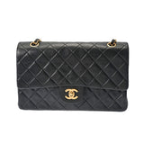 CHANEL シャネル マトラッセ Wフラップ 25cm チェーンショルダー  黒 ゴールド金具 レディース ラムスキン ショルダーバッグ Bランク 中古 銀蔵