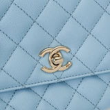 CHANEL シャネル トップハンドル XS 2WAY チェーンショルダー ライトブルー シャンパンゴールド金具 A92990 レディース キャビアスキン ハンドバッグ Aランク 中古 銀蔵