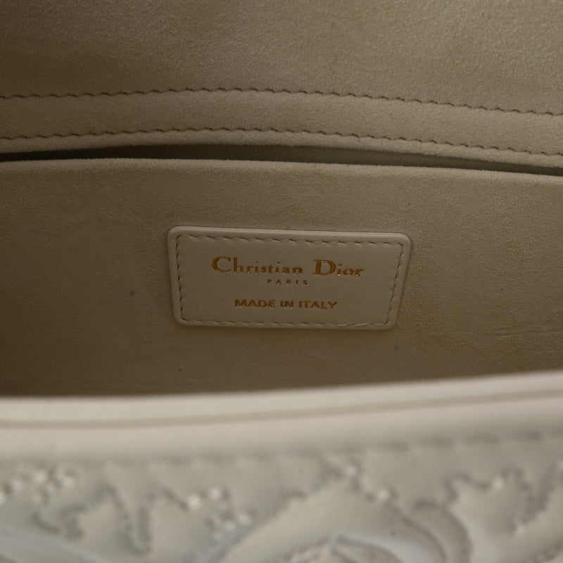 CHRISTIAN DIOR クリスチャンディオール レディDジョイバッグ  ミディアム 白 ゴールド金具 レディース レザー ハンドバッグ Aランク 中古 銀蔵