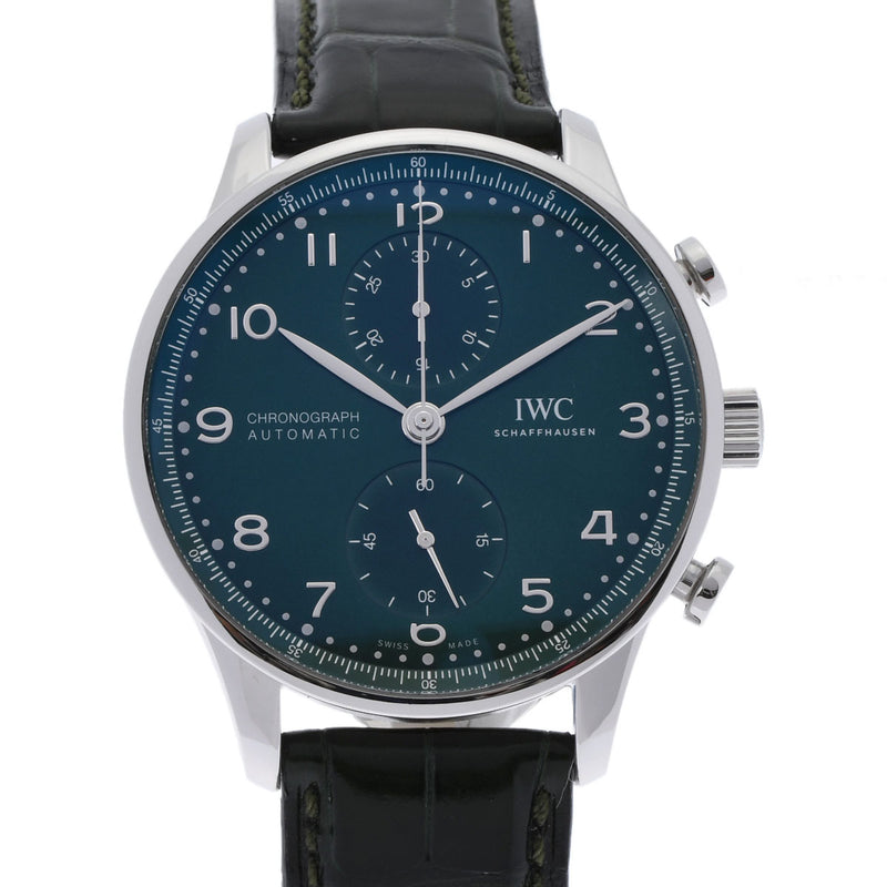 IWC SCHAFFHAUSEN アイダブリューシー シャフハウゼン ポルトギーゼ クロノ IW371615 メンズ SS/革 腕時計 自動巻き グリーン文字盤 Aランク 中古 銀蔵