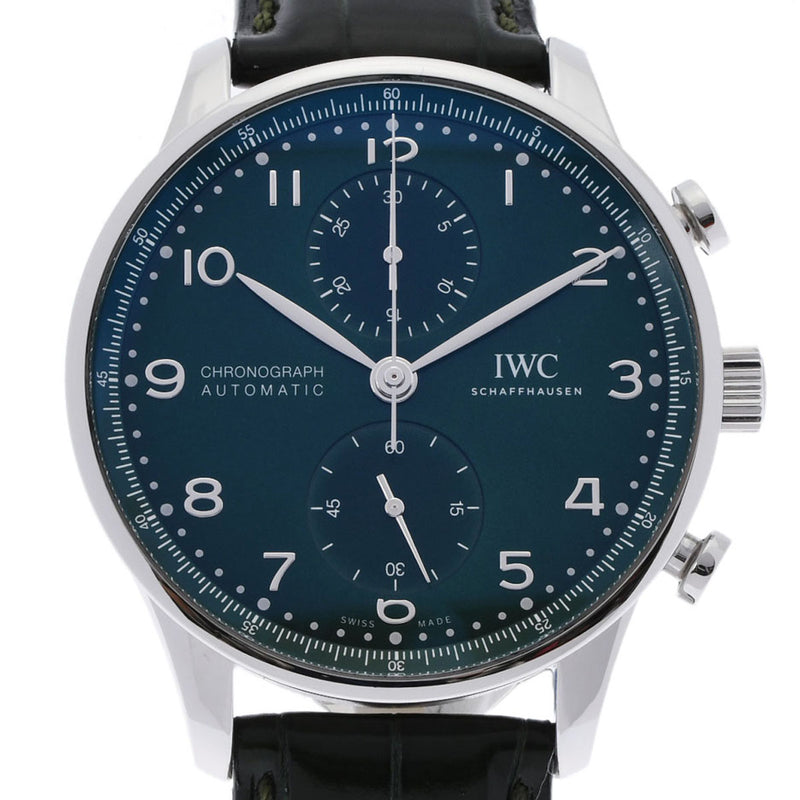 IWC SCHAFFHAUSEN アイダブリューシー シャフハウゼン ポルトギーゼ クロノ IW371615 メンズ SS/革 腕時計 自動巻き グリーン文字盤 Aランク 中古 銀蔵