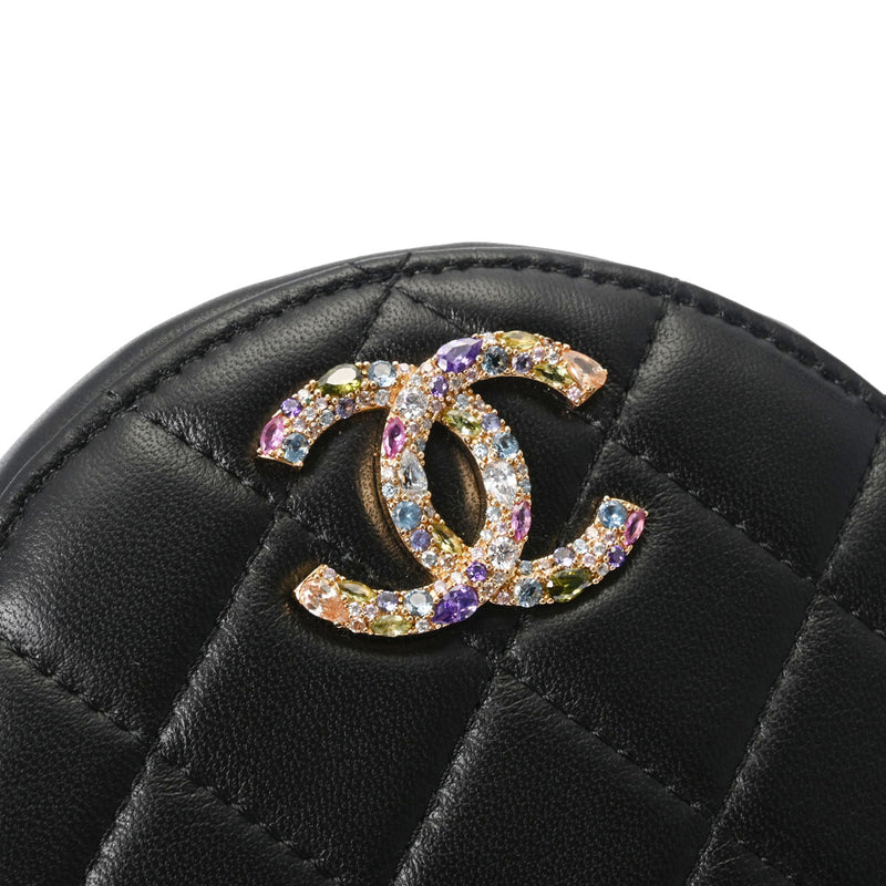 CHANEL シャネル ラウンド チェーンショルダー 黒 ゴールド金具 レディース ラムスキン ショルダーバッグ Aランク 中古 銀蔵