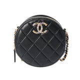 CHANEL シャネル ラウンド チェーンショルダー 黒 ゴールド金具 レディース ラムスキン ショルダーバッグ Aランク 中古 銀蔵