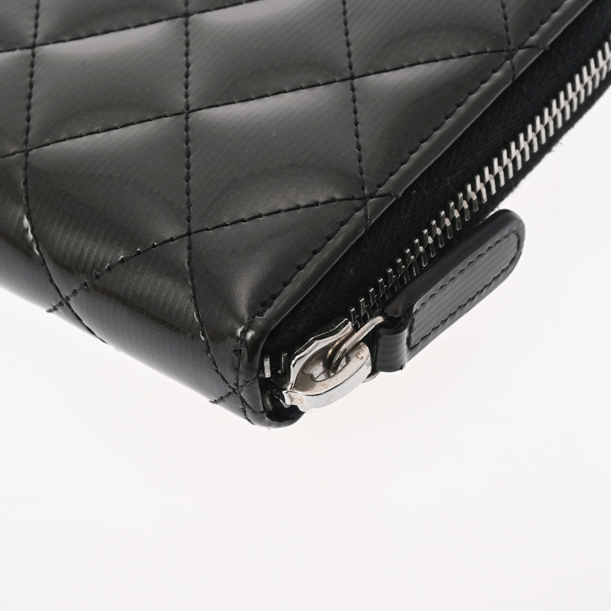 シャネルラウンドファスナー 42976 ダークグレー シルバー金具